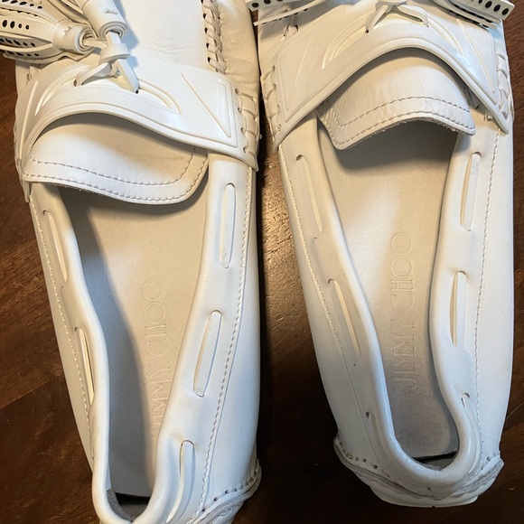 JIMMY CHOO Mens White Leather Tassel Driving Loafers Shoes Sz 44 EU 11 US